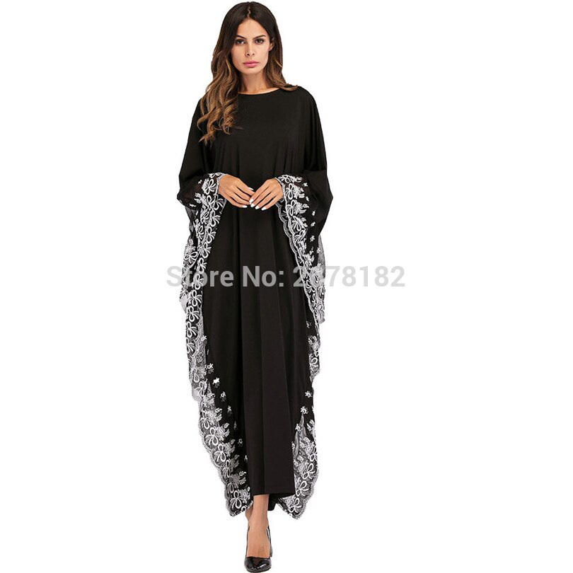 Svart stor ärm chiffong anarkali klänningar vit spets kant dekoration modell abaya i dubai indiska kläder