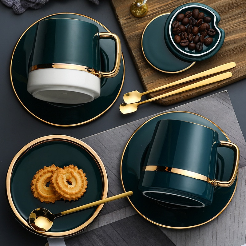 Imellow Nordic Style High-Grade Ceramic Coffee Cup Luxurious Coffee Mug And Saucer Sets Porcelain Afternoon Tea Dinnerware Set
