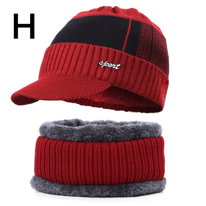 Gorros tejidos nuevos para hombre, gorros gruesos para exterior, gorros cálidos para otoño e invierno, gorros de terciopelo de punto para hombre, conjuntos informales de dos piezas: H