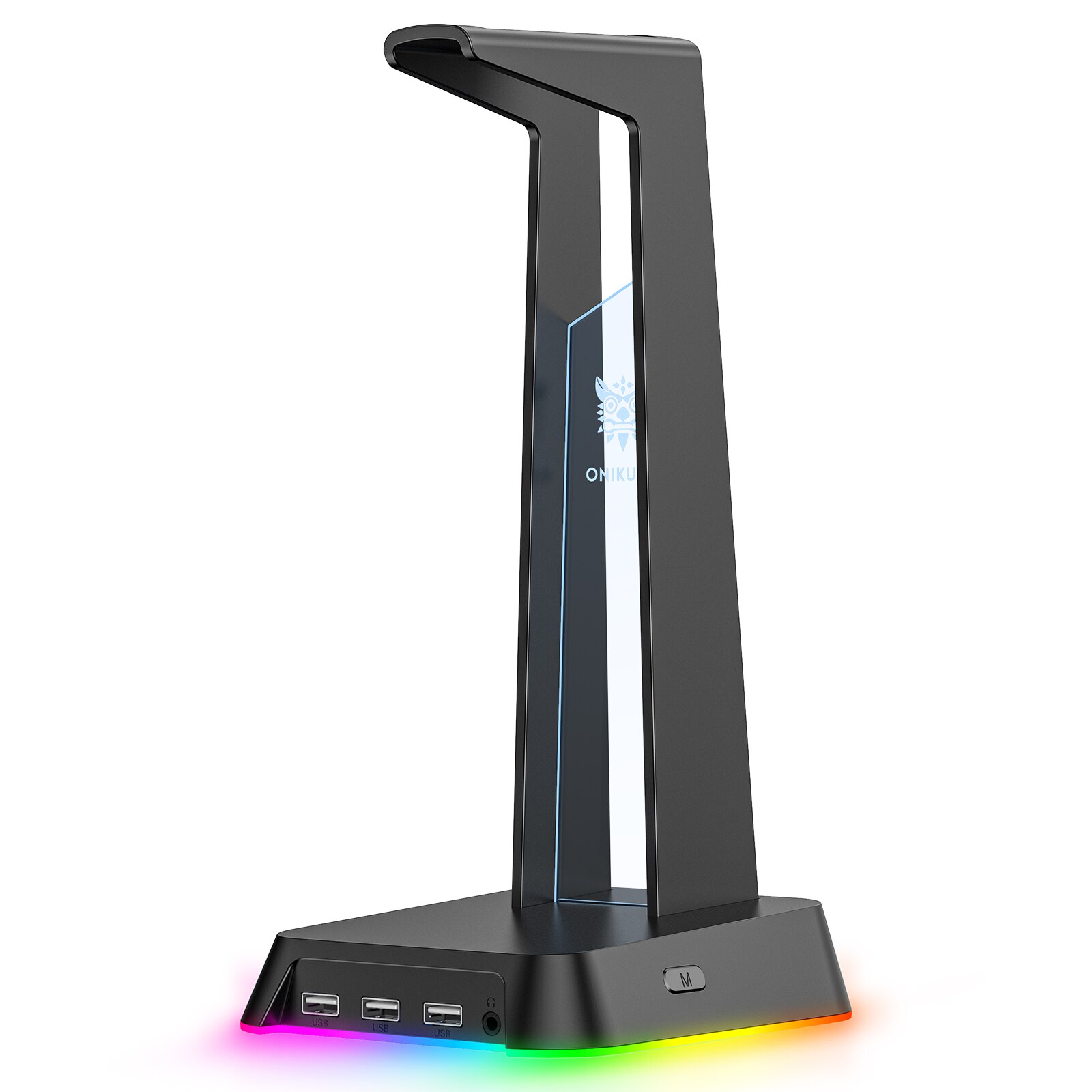 ONIKUMA RGB Gaming Headphone Stand Computer Headset Desktop Display Holder Luminous Logo with 3 USB and 3.5mm AUX Ports: Black with box