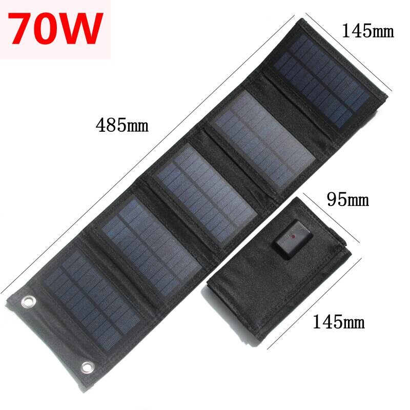 30w/50w/70w solpanel usb 5v hopfällbar solcellsladdare vattentät solcell portabel utomhus mobil ström för campingvandring: 70w