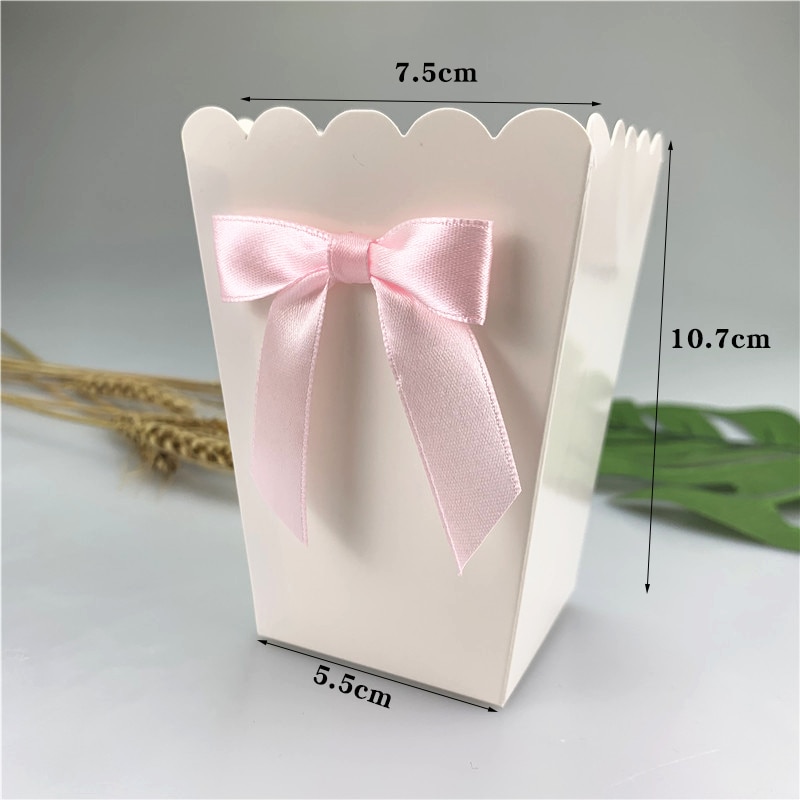 Mini cajas de papel para palomitas con lazo caja para recuerdos de Baby Shower, de cumpleaños, recuerdos, artículos para mesa, color rosa/Azul, 6 uds.