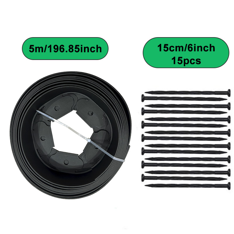 10/5M Garden edge border Outdoor Lawn Edging Flexible Gardening Isolation Path Barrier Plastic Grass Fence Protective Border: black