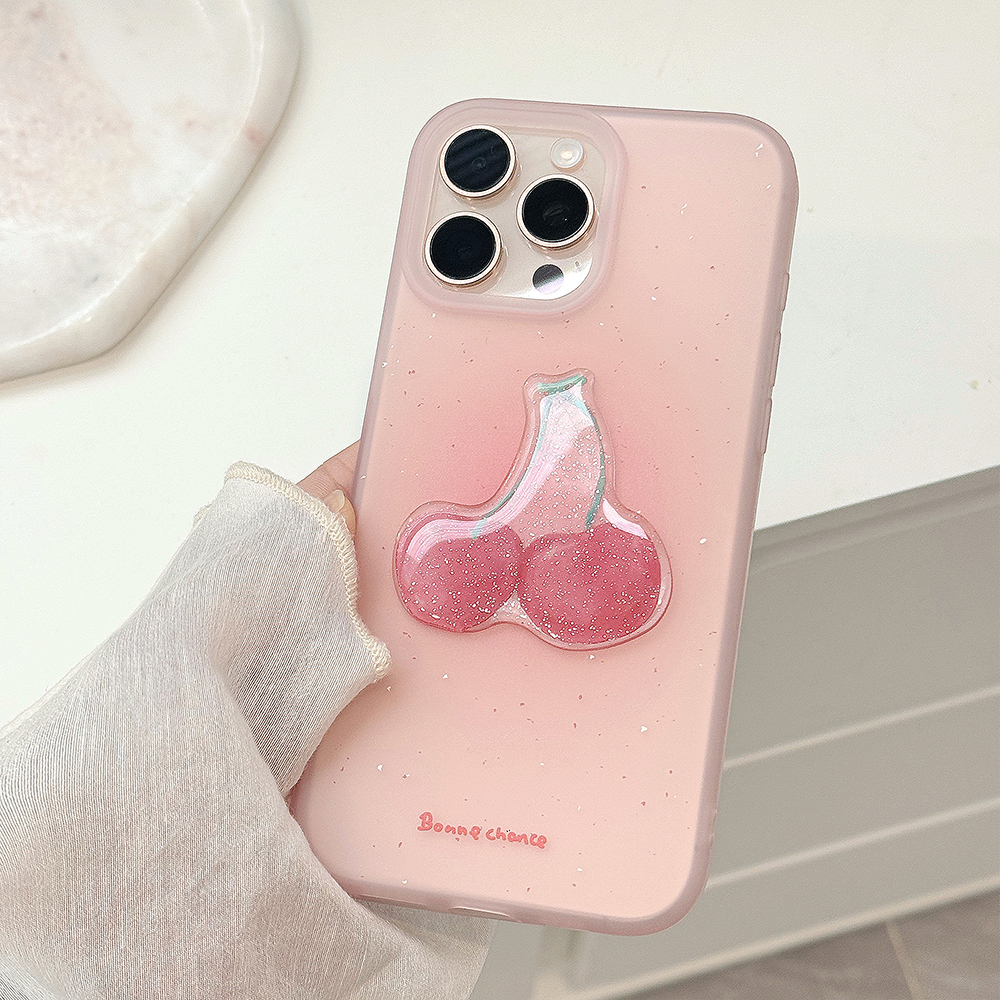 Niedliche Kirsch-Handyhülle für iPhone 16, 15, 13, 14, 12, 11, Profi Max, weiche TPU-Rückseite, schöNe modische Diamant-Glitzer-Rosa-Hülle