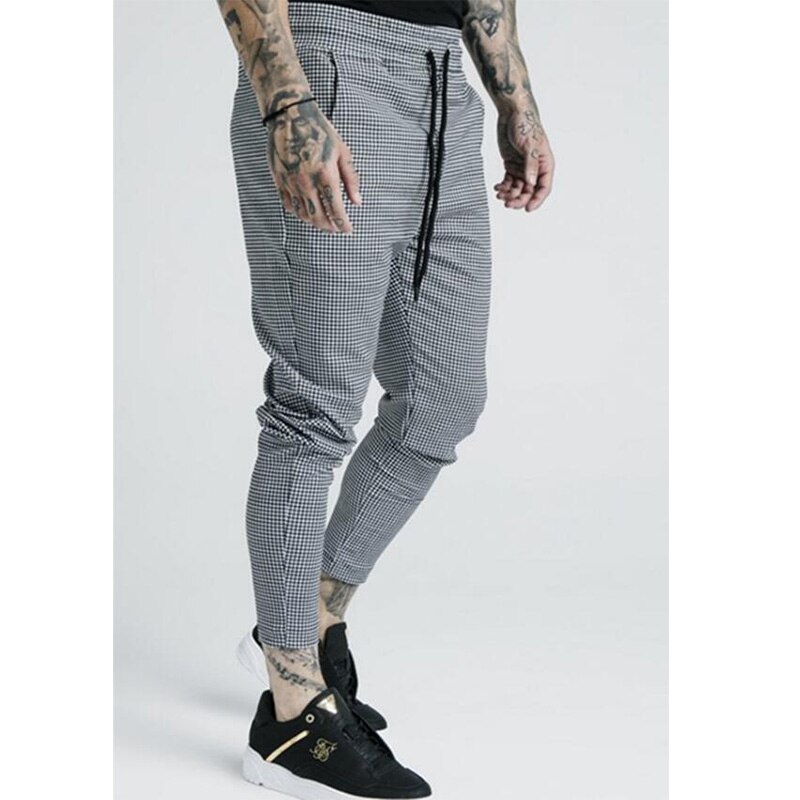 Pantalon de Jogging pour hommes, nouvelle tendance, tissu de Jogging, tissu de Jogging, style hip hop, en soie, imprimé à carreaux,