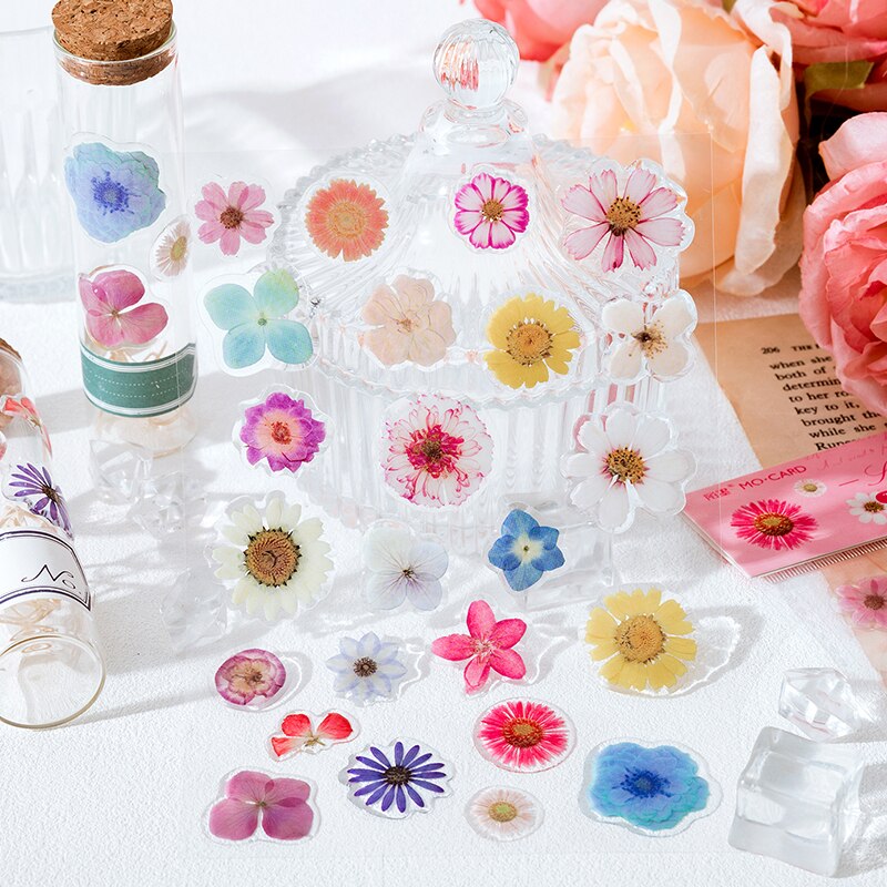 Cute Flowers Glue Clear Sticker Fern Leaves Decorative Stickers Scrapbooking Stick Label Diary Album stationery Sticker