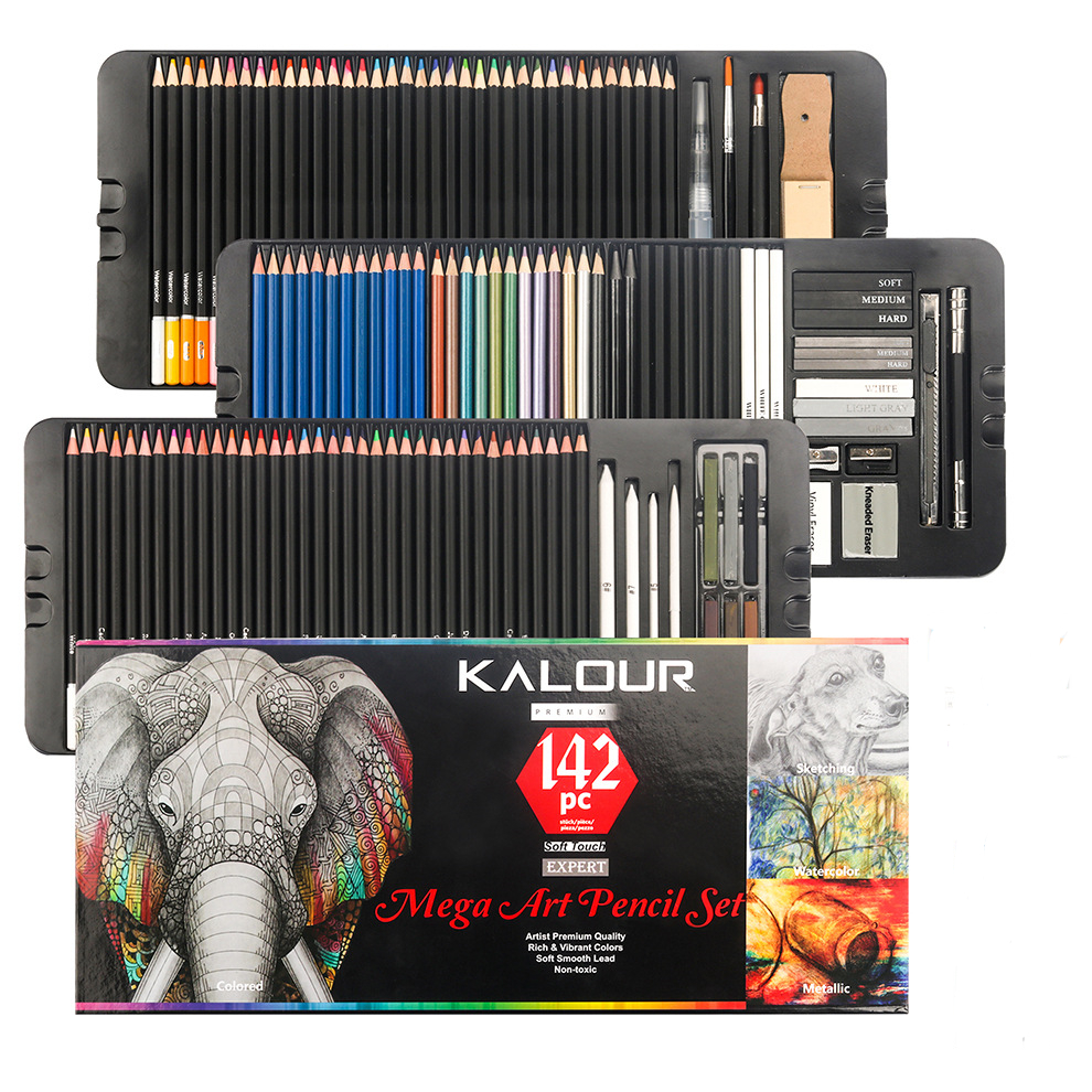 Juego de lápices de colores para dibujar para niños, adolescentes y adultos, Kit de 144 piezas de sombreado para dibujo de paneo,: 142 Pieces Set
