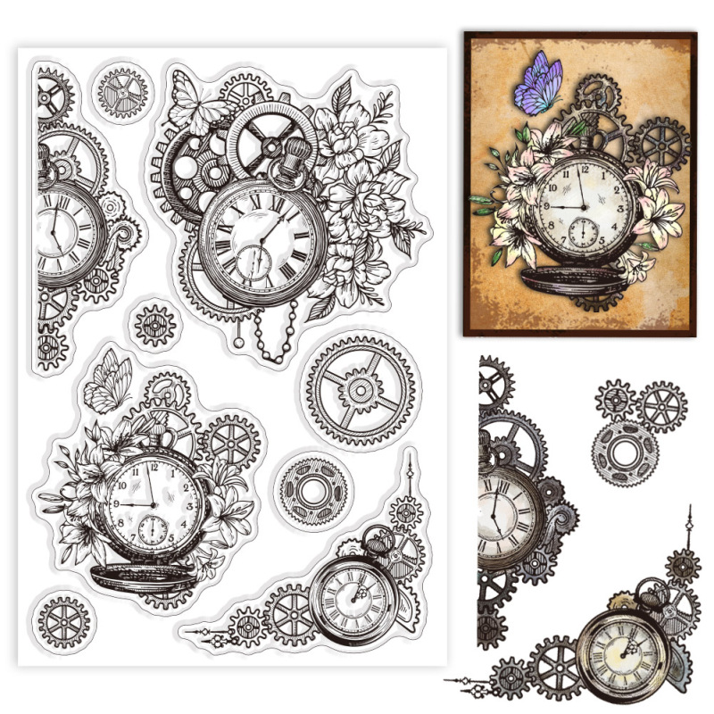 1PC Gear Background Clear Stamps Gear Decorative Clear Stamps Silicone Clear Stamps for Card Making Clear Silicone Seal Stamps: goose yellow