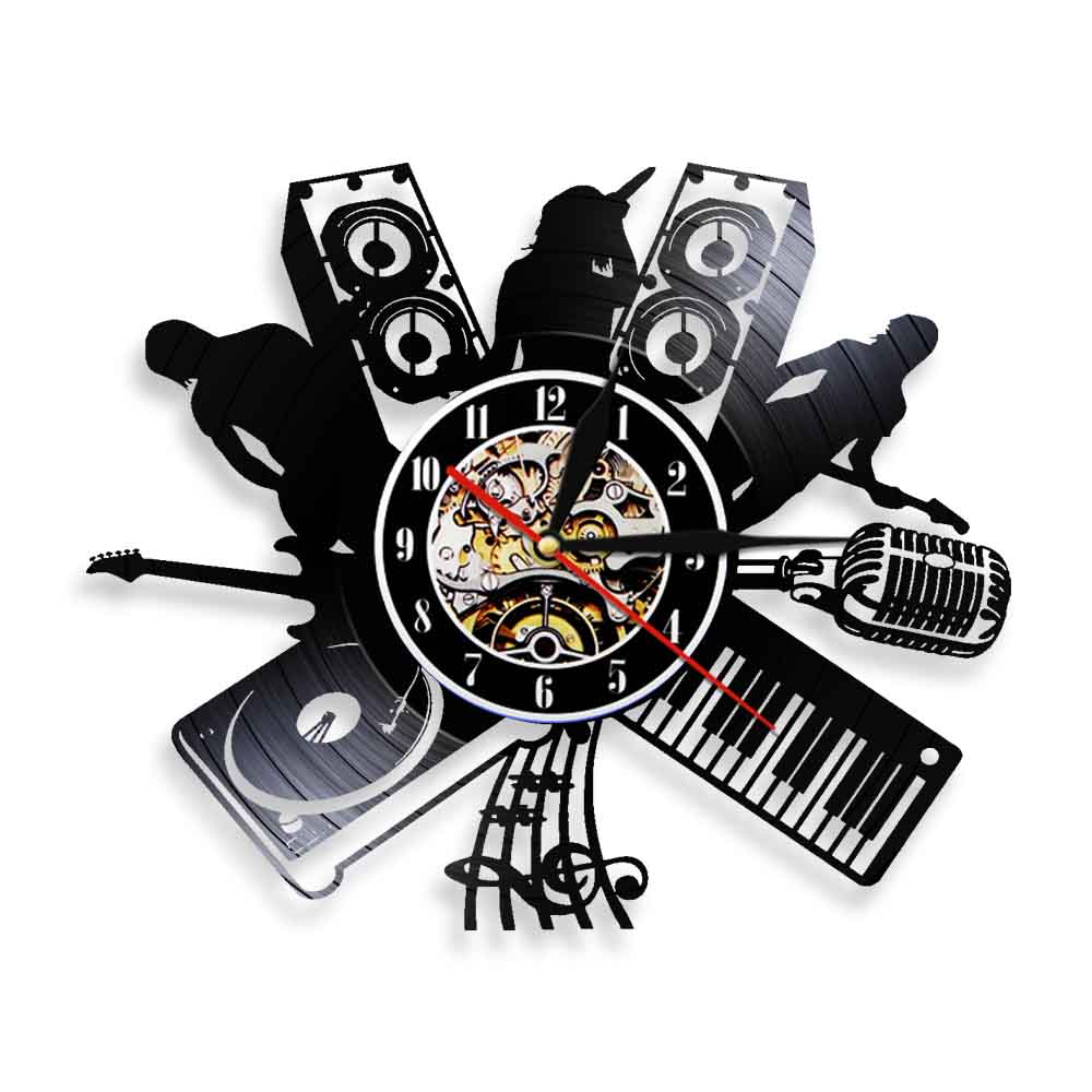 Rock &amp; Roll Music Band Vinyl Record Wall Clock Modern Singer Singing Decorative 3D Wall Clock Handmade 3D Wall Watches: Without LED