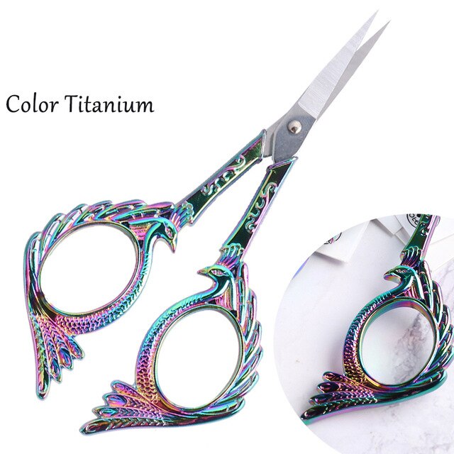 ANGNYA 1Pc Europäische retro Vogel Schere Edelstahl Pfau Phönix Nagel Schere machen-hoch Cutter Multi-Funktion Manikübetreffend Werkzeug: Farbe Titan