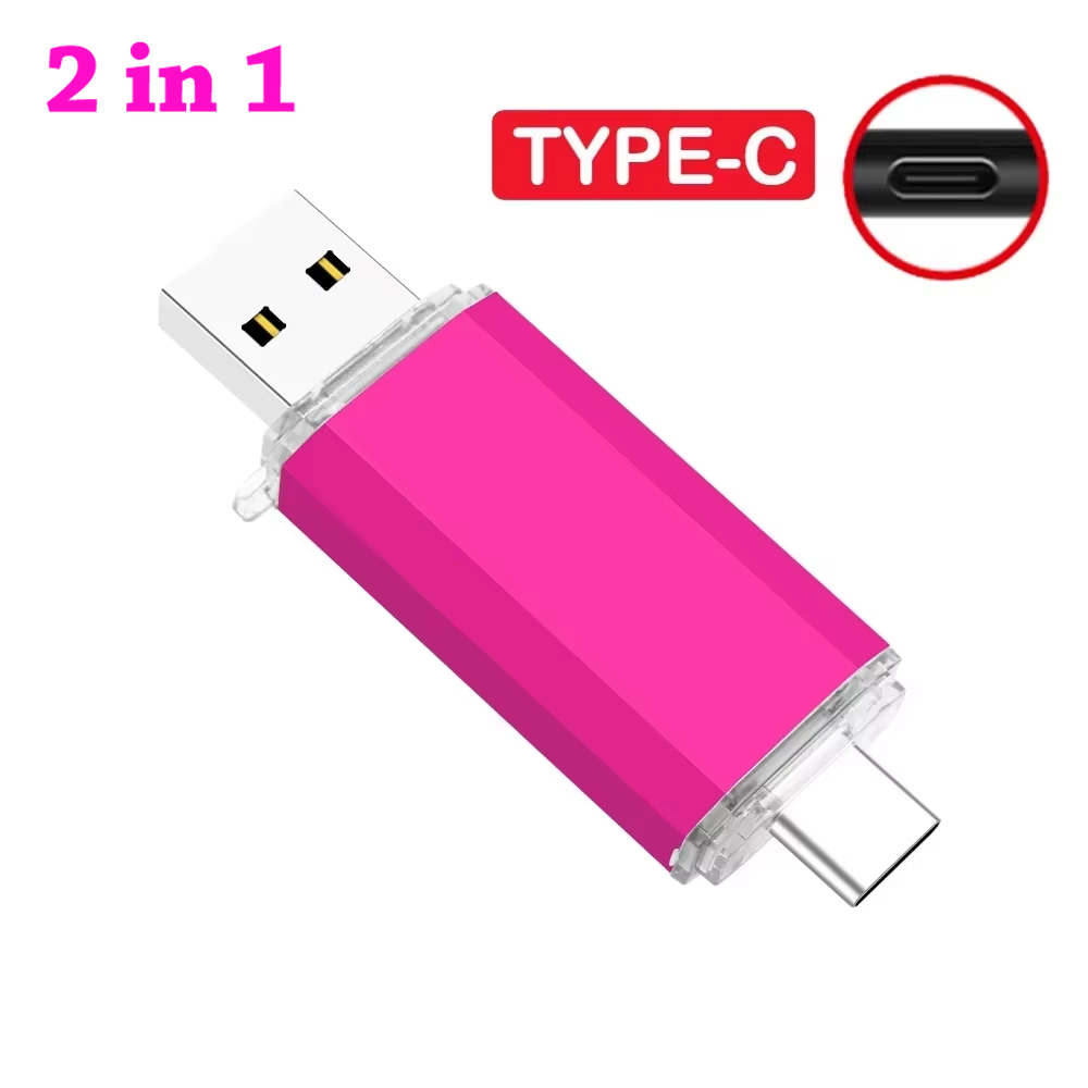 Pendrive USB 2.0 typu C 128 GB, pamięć USB 2 w 1, karta pamięci 64 GB, 32 GB, 16 GB, szybki, wielofunkcyjny dysk U do smartfonów: Różowy / 16 GB