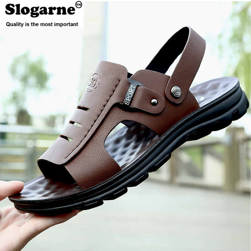Sandalias ligeras y cómodas para hombre, zapatos informales de cuero suave, para la playa y caminar al aire libre
