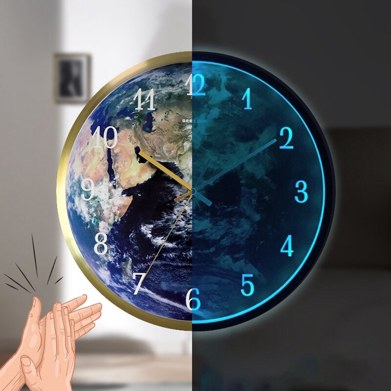 GEEKCOOK leuchtend Wanduhr Moderne Stimme Kontrolle Stille Nacht Lichter LED glühend Uhren Wohnzimmer Dekor: Gold