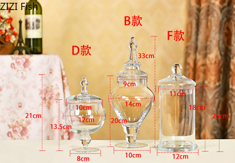 Europæisk stil gennemsigtig glas slikkrukke med glasovertræk bryllup dessert display stativ slik opbevaringstank