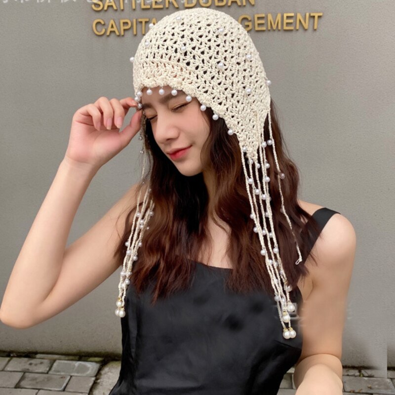 Kvinder hue alle årstider strikket hue hue dame hæklet perle skullies huer vintage kvindelige kvaster huer