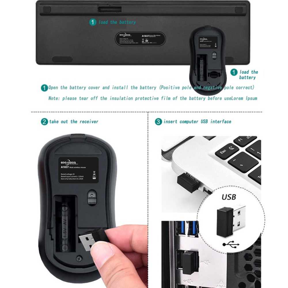 GOOJODOQ Wireless Keyboards for Laptop Round Caps Retro Typewriter Portable Gamer Keyboard and Mouse Set for Windows iOS Android