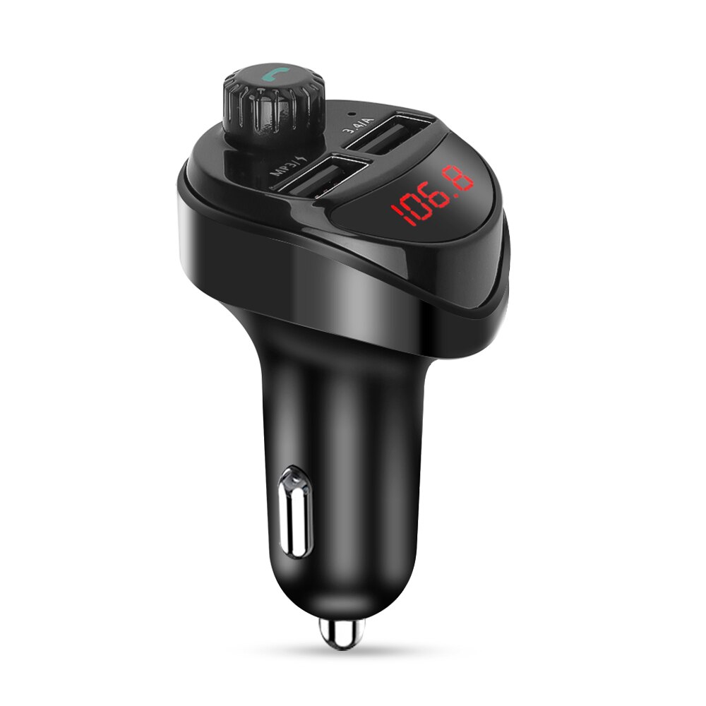 Receptor de Audio manos libres inalámbrico para transmisor FM con Bluetooth de coche reproductor MP3 automático 3.4A, Cargador USB Dual, accesorios para coche: Black