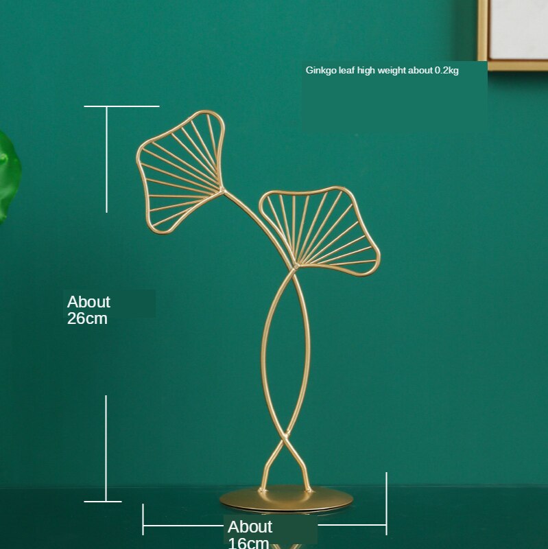 Gyllene järn ginkgo blad ornament hem tv skrivbord vin skåp dekoration modell med marmor bas konsol: 4