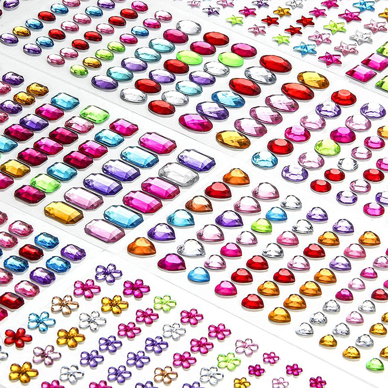 1-6Sheets 3D Gem Acrylic Crystal Stickers Kids DIY Decoration Self Adhesive Jewel Crafts Sparkly Rhinestone Stickers Girls