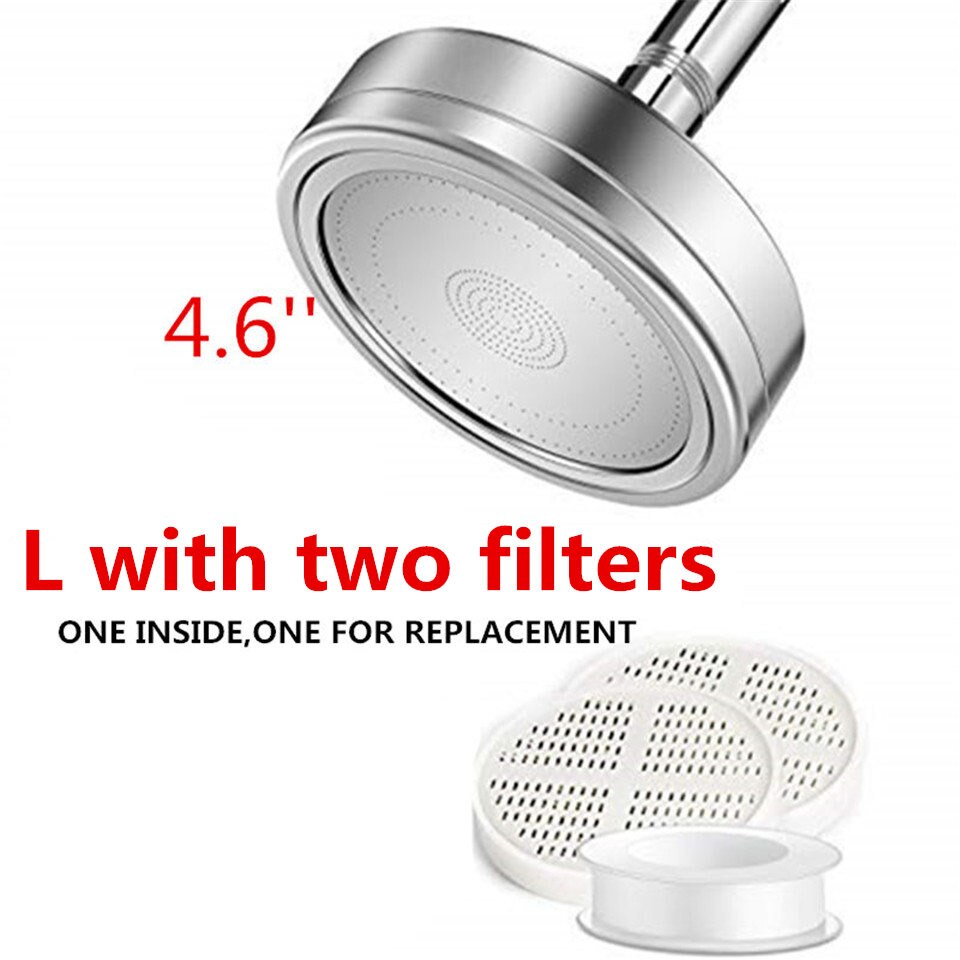Aluminium space højtryks brusehoved med filter til hårdt vand filter brusehoved fjerner klor og fluor: L med 2 filtre