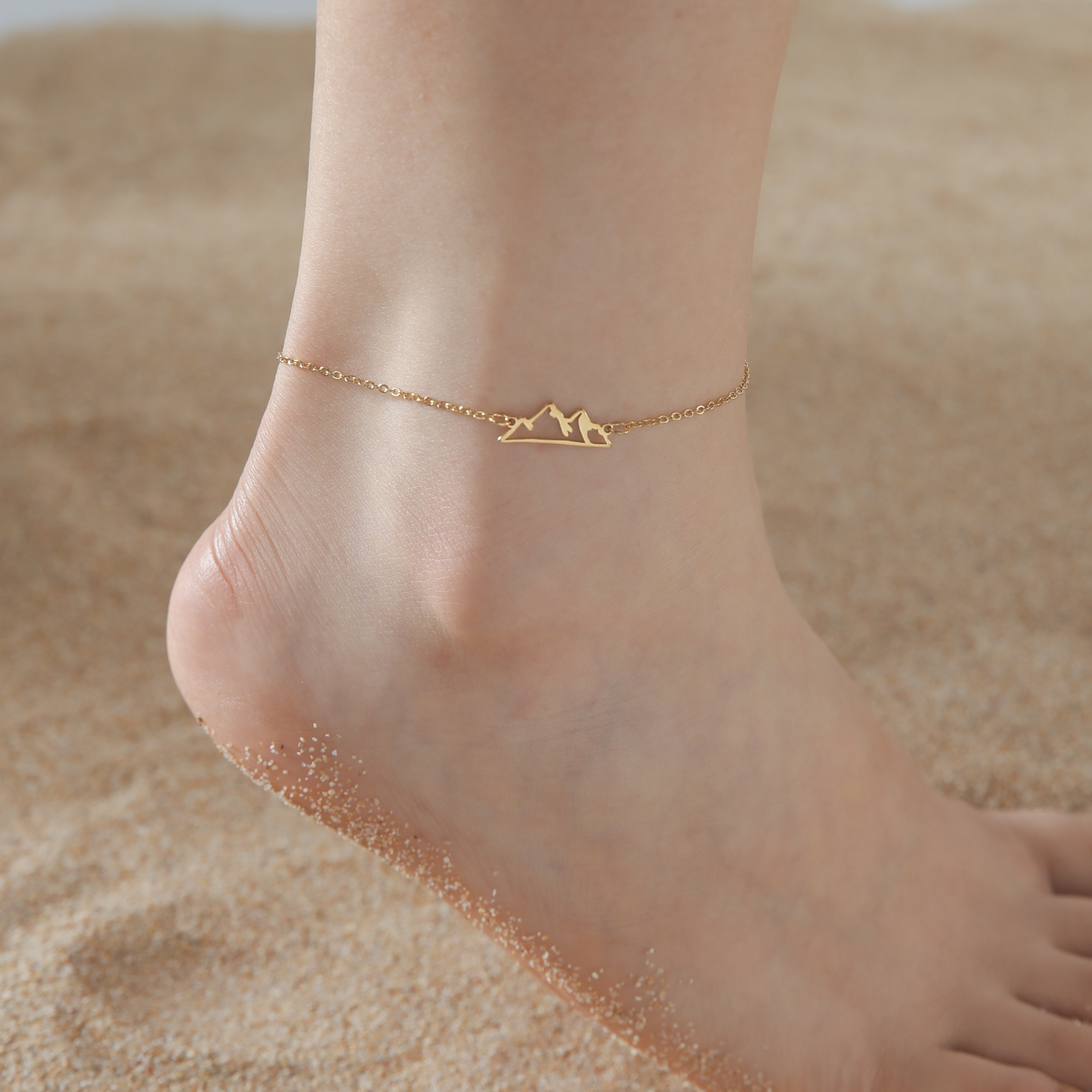 Skyrim marche chat cheville Bracelet femmes en acier inoxydable Simple cheville coréenne été plage pied accessoires: COULEUR OR ROSE