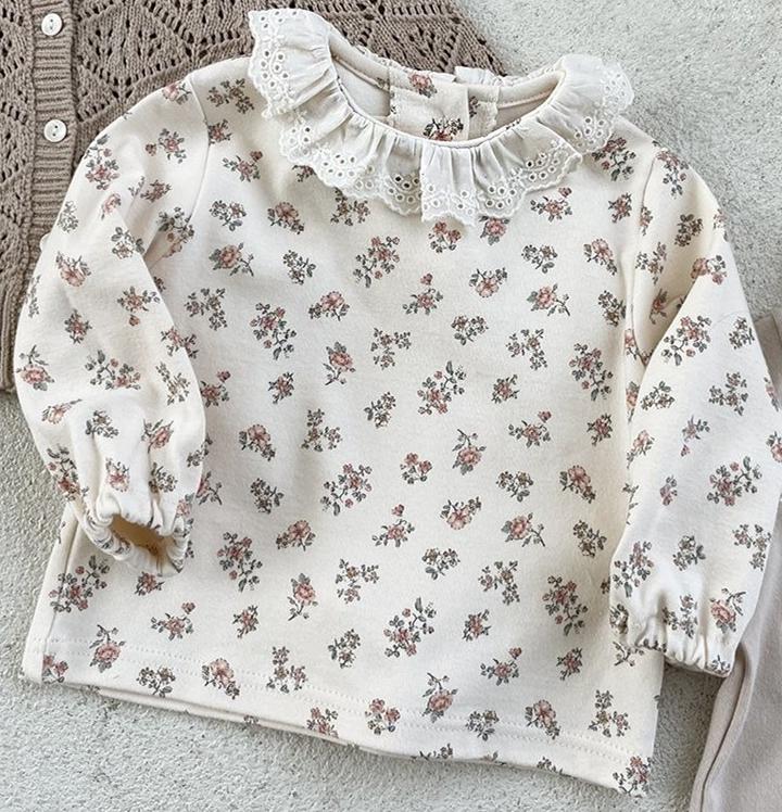 2022 Spring Autumn Baby Girl Long Sleeve T Shirt Ruffles Lace Collar Girls Blouse Infant Floral Bottoming Shirts Cotton Tops: floral / 24M  90cm