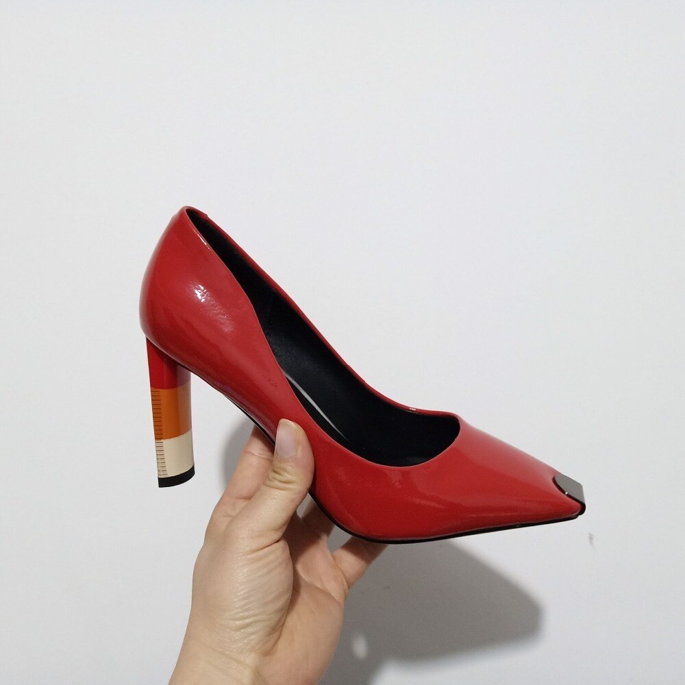 Gekleurde Hak Vrouwen Hoge Hak Schoenen Metalen Vierkante Teen Meisjes Party Bruiloft Schoenen Lente Vrouwen Pompen Hoge Hakken Bruiloft schoenen