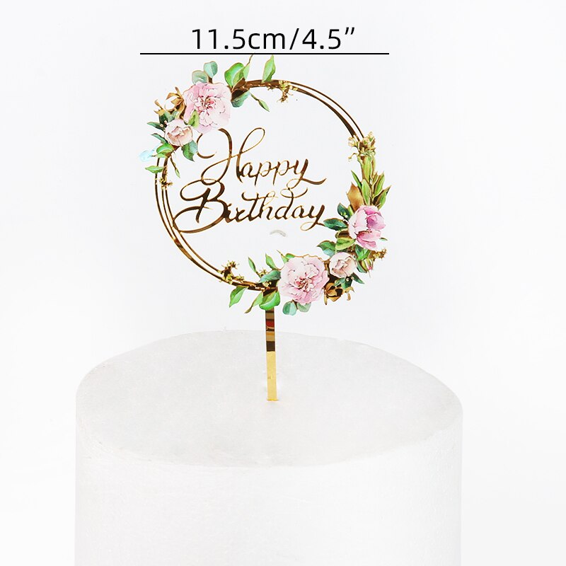 Décoration de gâteau joyeux anniversaire, bordure de couronne de fleurs et papillon, fée filles, fête d'anniversaire, Baby Shower, acrylique, décoration de gâteaux: a07
