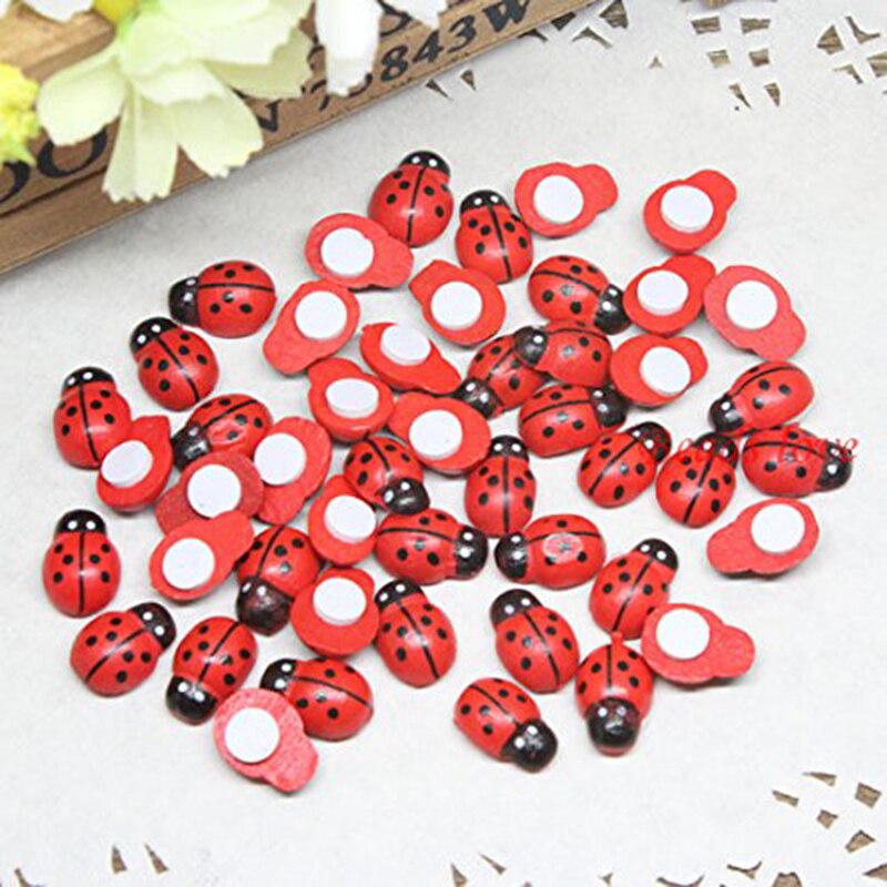 100pcs Cute Wooden Ladybird Ladybug Sponge Self-adhesive Sticker Kids Scrapbooking Baby Toys Garden Decorative Stakes