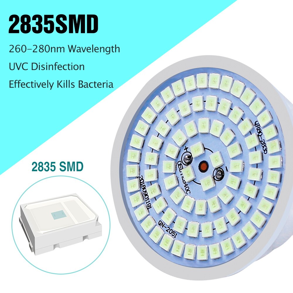 UVC Lamp Sterilizer E27 Desinfection LED UV Lamp Ozone E14 Sterilization Germicidal Lamp LED Bulb GU10 48/60/80leds Virus Killer