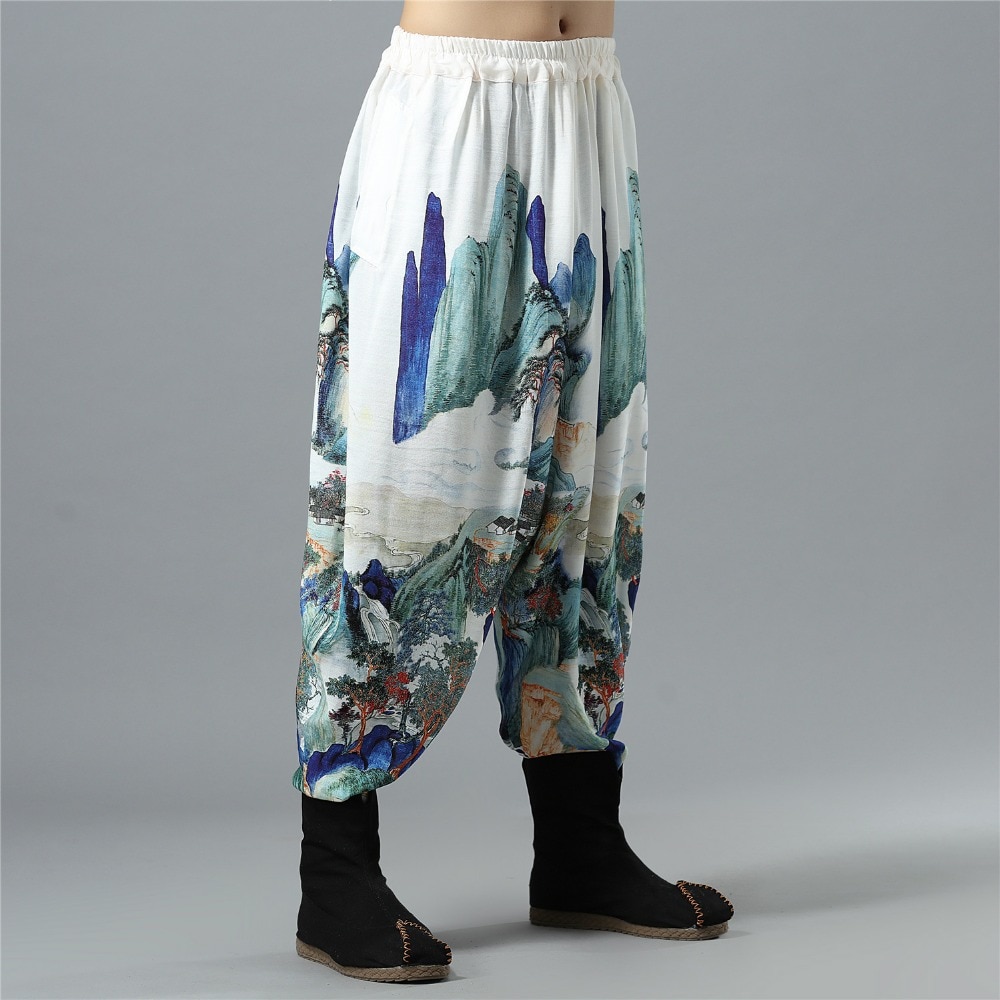 Spring Autumn Nepal Style Cross Pants Traditional Mens Cotton Linen Baggy Pants Big Crotch Extra Loose Bloomers 092601