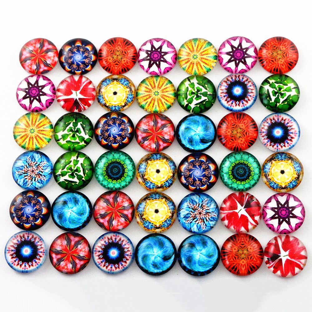 50pcs 12mm 14 style Mixed Flower Handmade Photo Glass Cabochons Pattern Domed Jewelry Accessories Supplies: G2-19