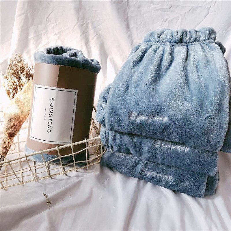 Zimowe grube ciepłe flanelowe piżamy spodnie damskie aksamitna piżama spodnie Salonik nosić koralowe polarowe ubrania domowe zimowe Homewear: Niebieski