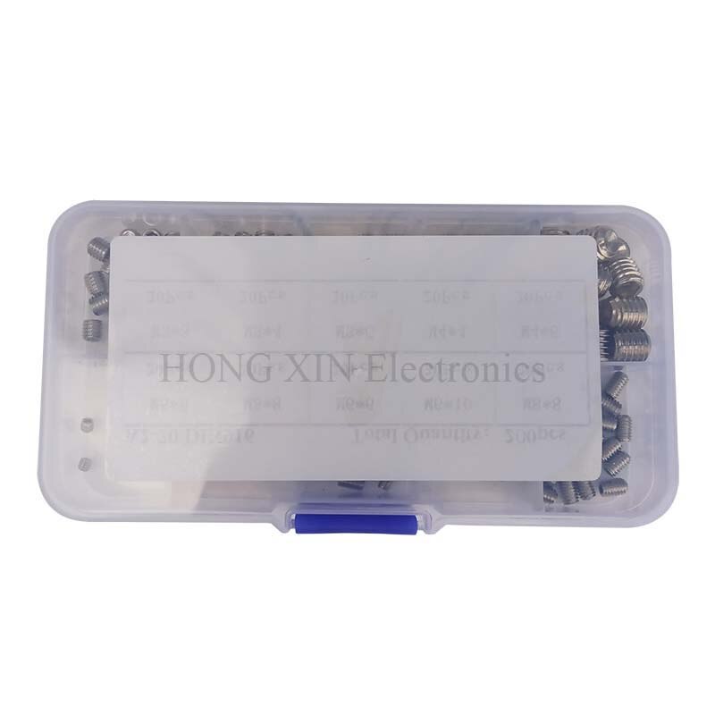 200Pcs/set Stainless Steel Wood Screws Allen Head Socket Hex Set Grub Screw Assortment Cup Point parafuso Assortment