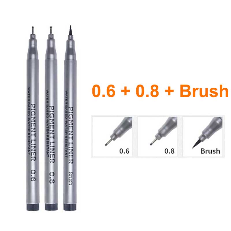 3/5/9 Pcs Painting Needle Pens Art Markers Fast Dry Water Based School Drawing Sketching Journal Writing Stationery Supplies: 0.6 0.8 Brush
