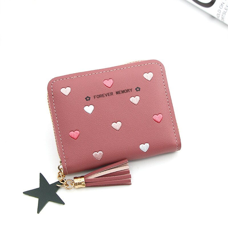 Women's Mini Wallet Candy Color Cute Coin Purse Card Package Wallets Heart-shaped Embroidery Women Short Wallet Multi-function: B-7