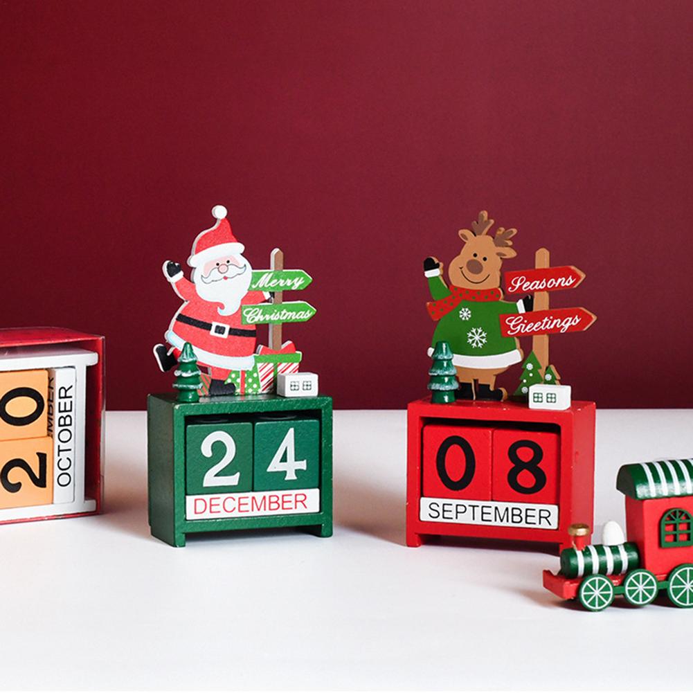 1Pcs Vrolijk Kerstfeest Houten Geschilderd Santa Kalender Desktop Decoratie Thuis Kerst Decoratie Navidad Jaar