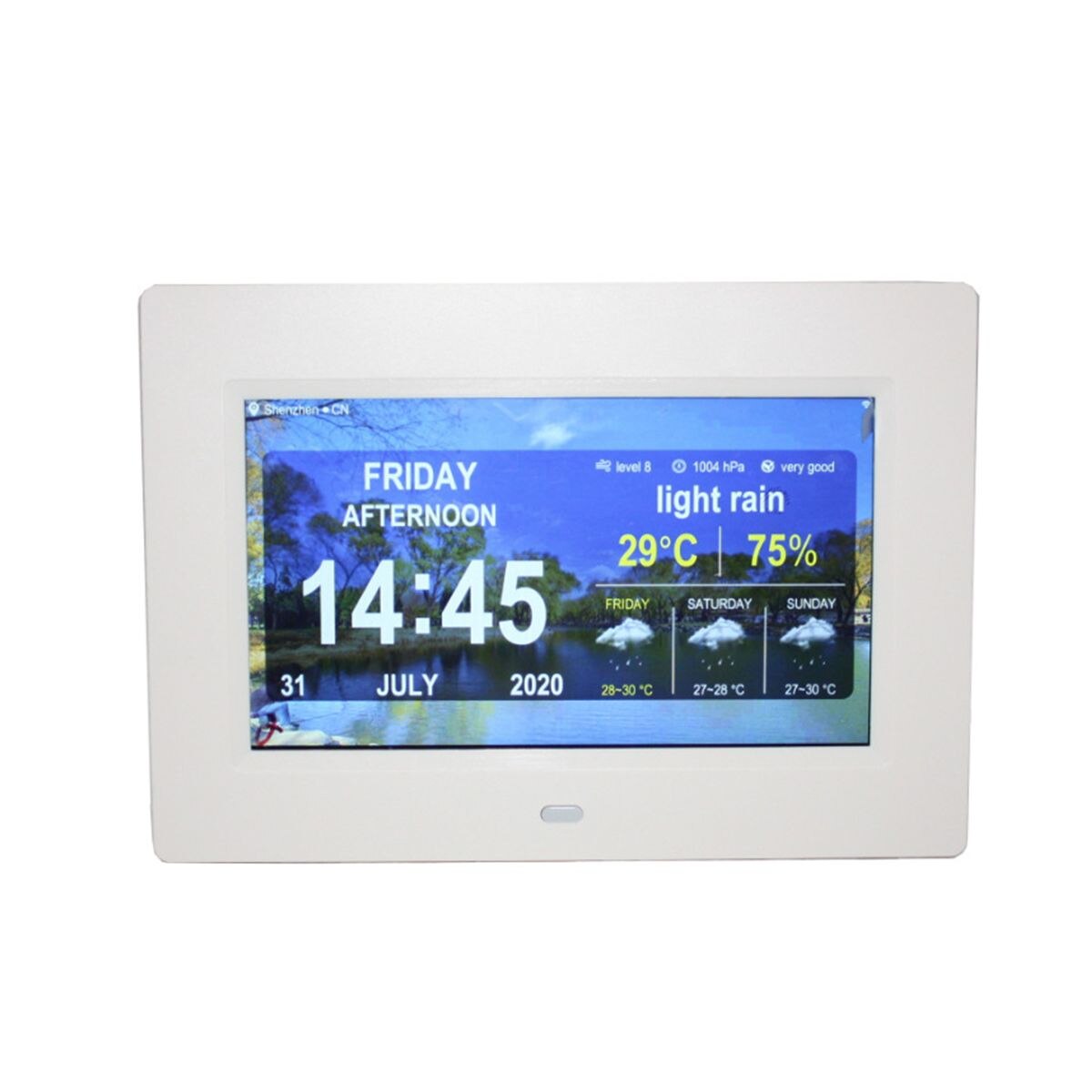 7 "berøringsskærm wifi digital fotoramme vejrtid alarmur display stille indstilling billede video film fjernbetjening: Hvid / Eu-stik