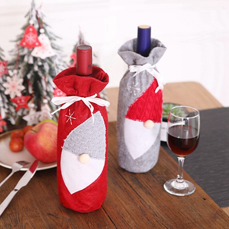 1Pc Kerst Rode Wijn Fles Covers Bag Linnen Kerstman Champagne Fles Cover Kerst Decoraties Voor Huis