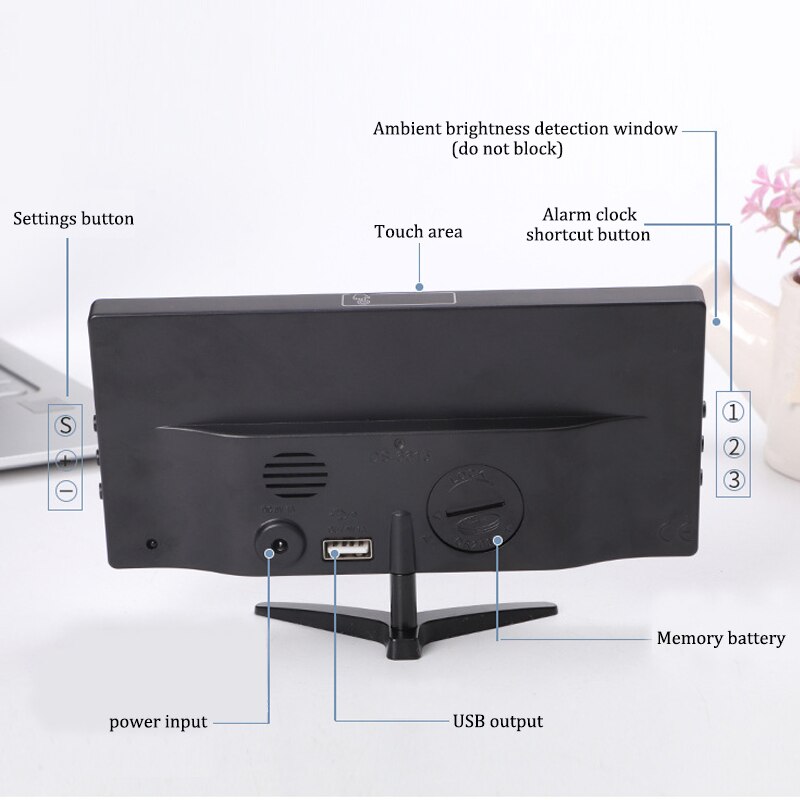 LED Digital large number display Temperature Alarm Clock Electronic nixie clock usb charge Mirror watch of Home Decoration