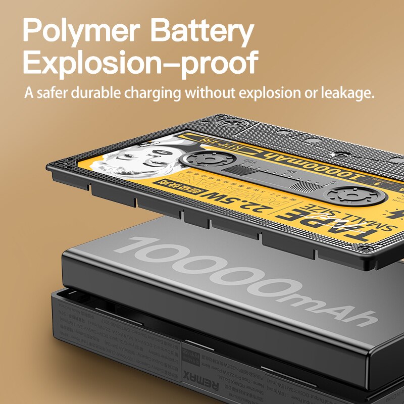 Remax-Batería Externa de 10000mAh PD18W + QC22.5W, Mini pantalla Digital Retro, Powerbank de carga rápida para teléfono, cargador portátil