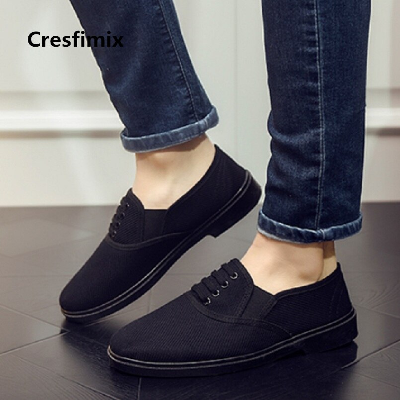 Cresfimix herenschoenen, comfortabele volledig zwarte canvas schoenen voor heren, lente zomer, instappers, werkschoenen voor heren, buitenschoenen  a2690