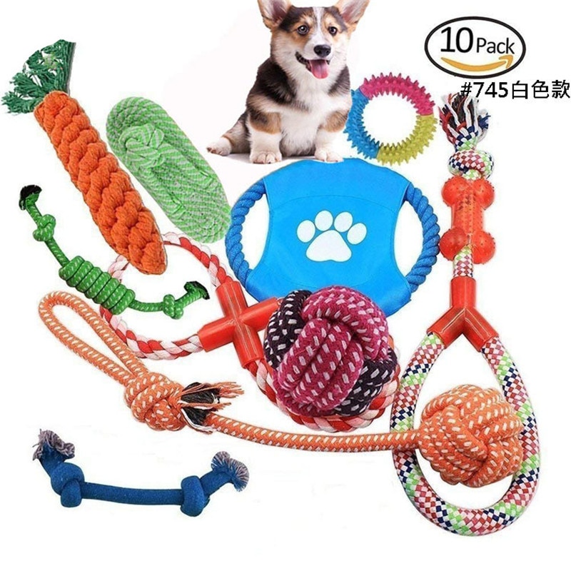 Newest Puppy Pet Dog Toys Set Pet Dog Chew Toys Rope Durable Cotton Clean Teeth for Small to Medium Dogs Randomly Colors 4-10pcs