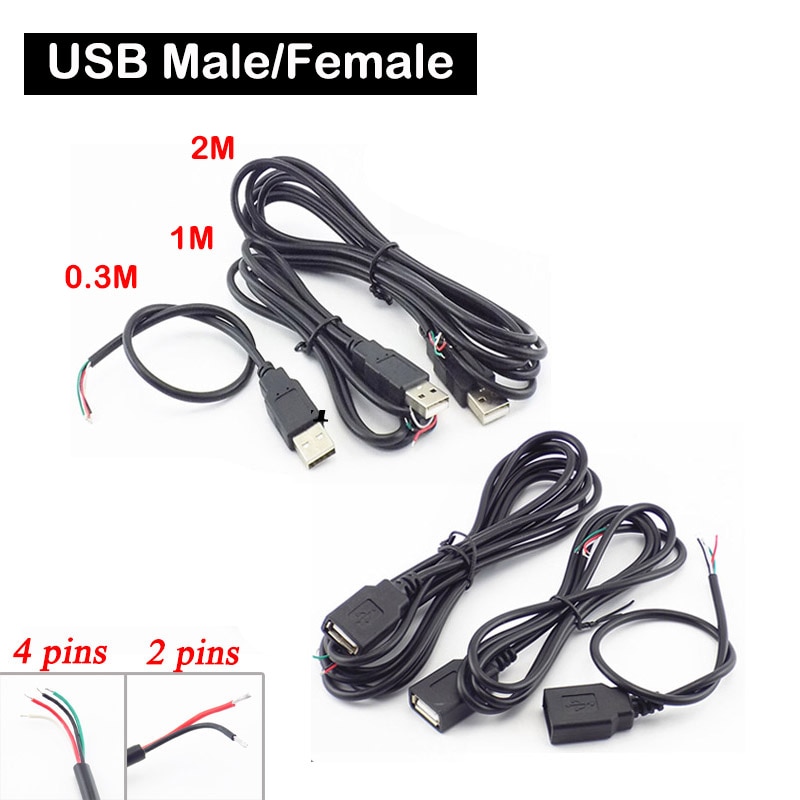5V Micro USB 2.0 Female/Male Jack Plug Power Supply Cable 2 Pin 4 Pin Wire Charger Transport Data Cord Extension Connector DIY