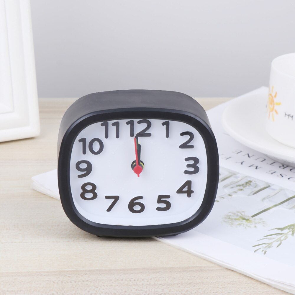 Simple Square Alarm Clock Small Desktop Clock Luminous Hour and Minute Hand Kids Alarm Clock Without Battery (Black)