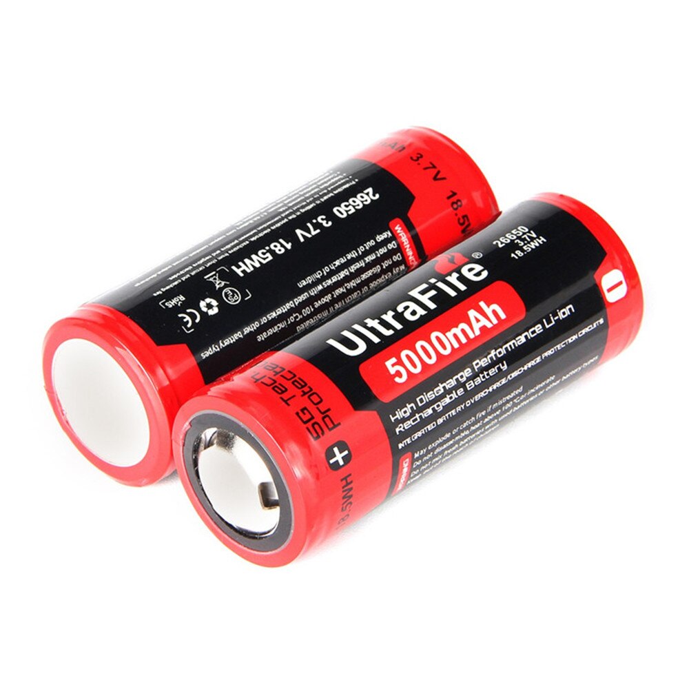 Ultrafire BRC 26650 3.7V 5000mAh rechargeable lithium battery with board protection torch charging bank battery luz USBLED night