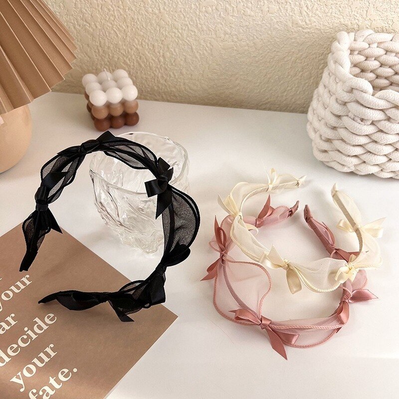 Diadema con lazo de para mujer, diadema de malla de encaje con borde fino simple, temperamento de princesa, accesorios para el cabello que combinan con todo