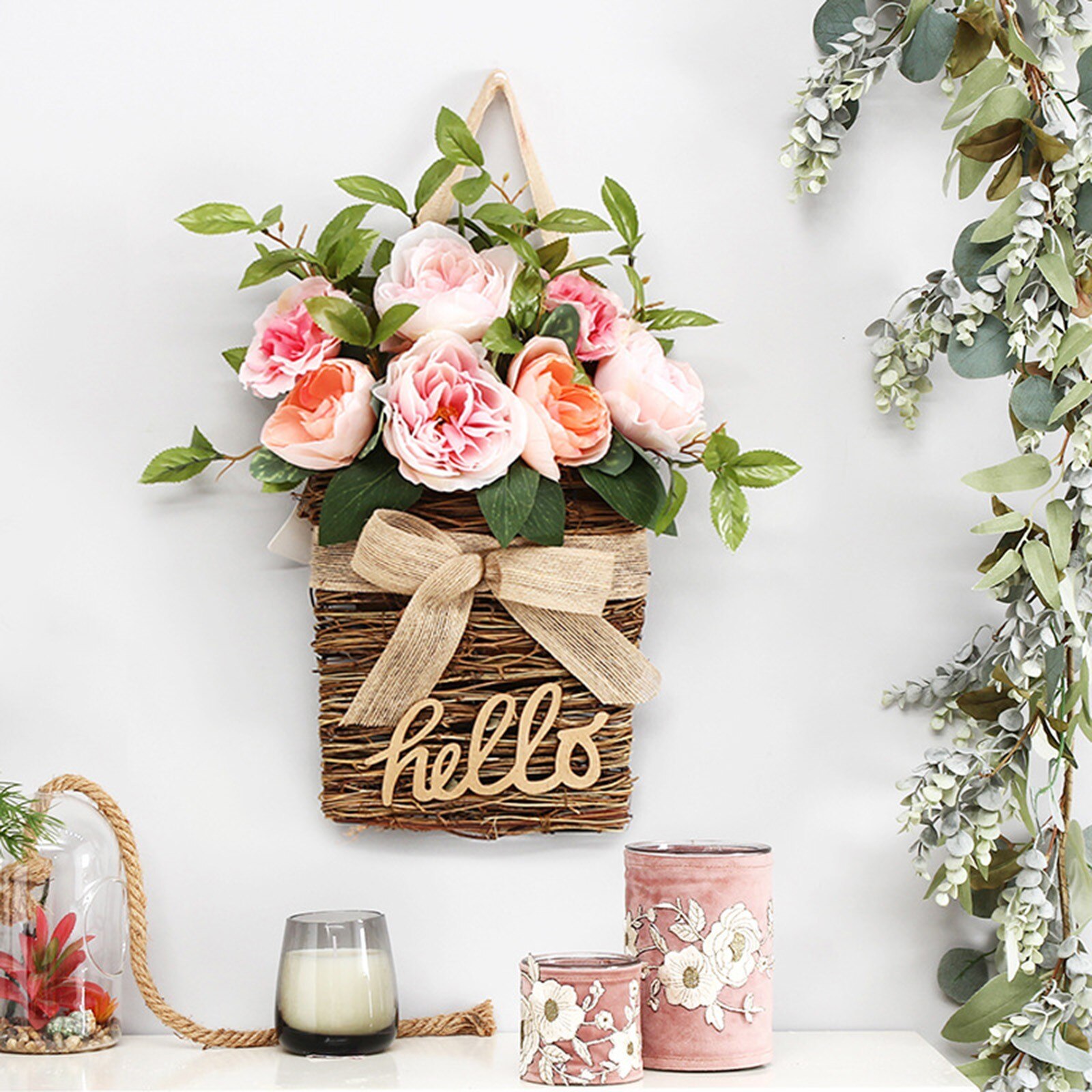 Spring Simulated Flower Wreath Decoration Wall Hanging Garlands Photography Props Wedding Wreath Front Door Garland Home Decor: A