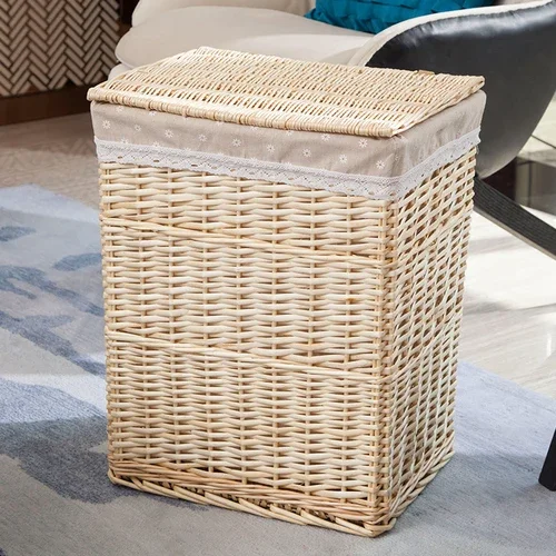 Rattan-Wäschekorb mit großem FassungsvermöGen – Aufbewahrung aus Weinrebengeflecht mit Deckel, einfacher und eleganter Organizer für schmutzige Kleidung für zu Hause: XL / Orange