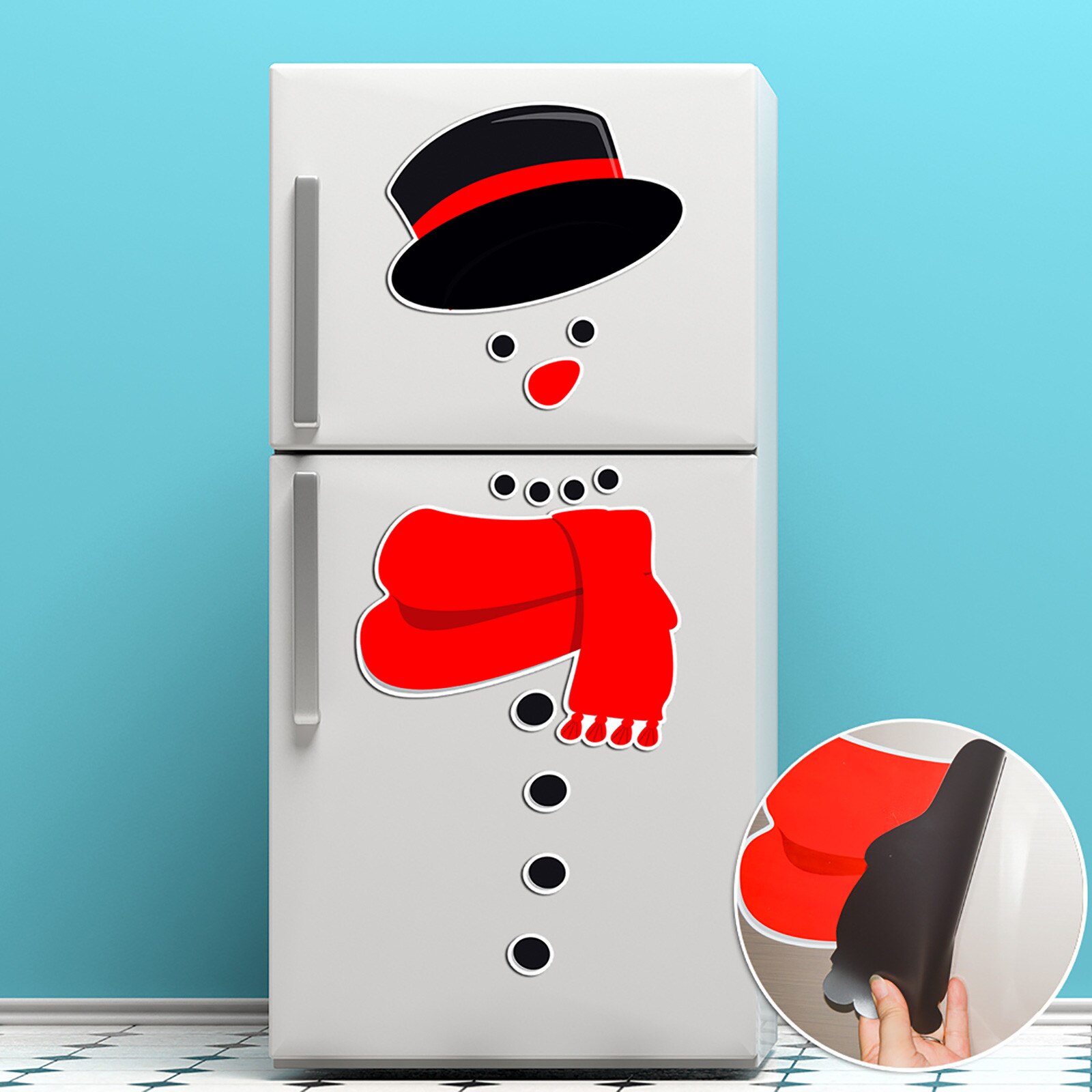 Vägg klistermärke kylskåp klistermärke jul snögubbe magnetisk kyl klistermärke vattentät vägg klistermärke 03: D